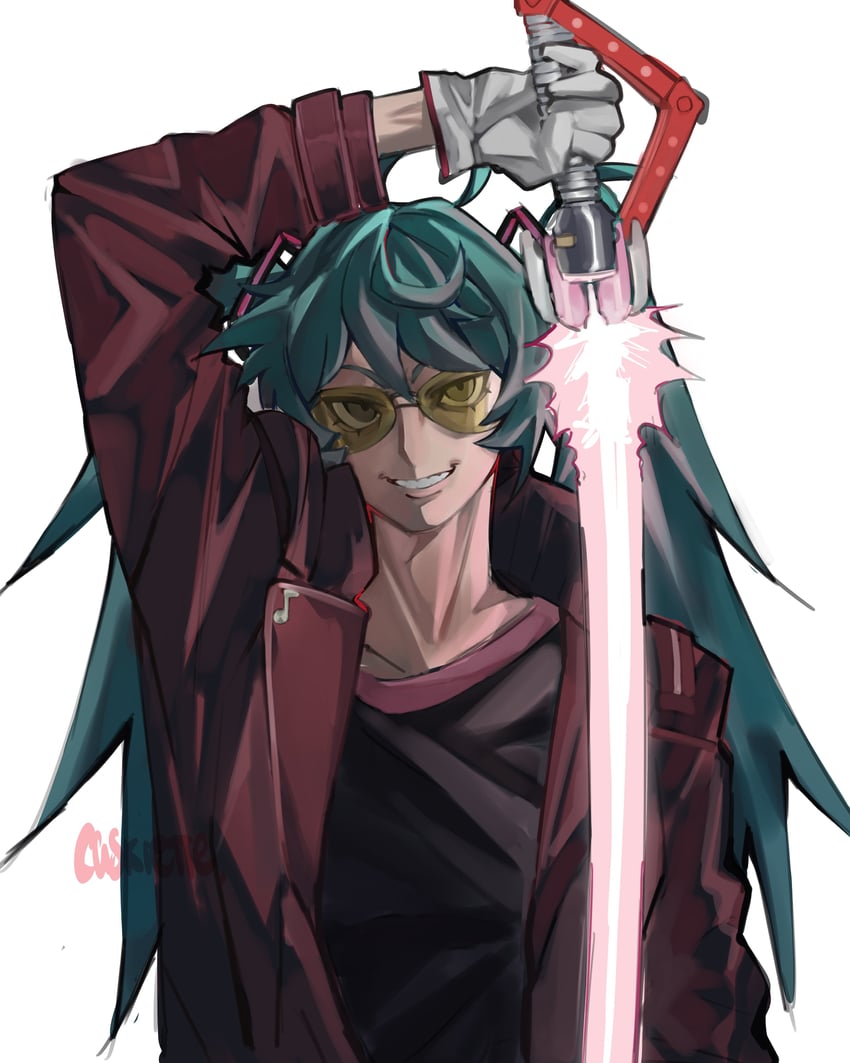 hatsune miku and travis touchdown (vocaloid and 1 more) drawn by fayee_o