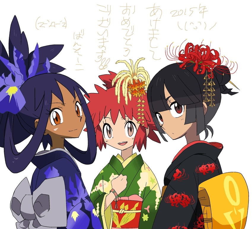 iris, zinnia, and mairin (pokemon and 3 more) drawn by mayapazoo