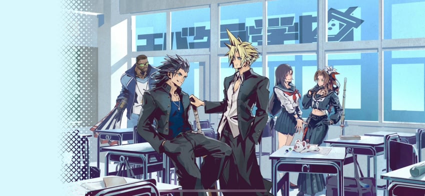 tifa lockhart, cloud strife, aerith gainsborough, zack fair, moogle, and 1 more (final fantasy and 2 more)