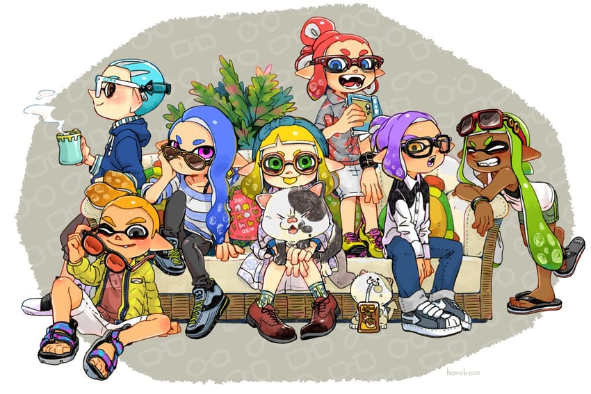 inkling player character, inkling girl, inkling boy, judd, and li'l judd (splatoon) drawn by hanako515_ika