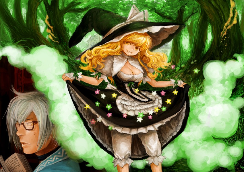 kirisame marisa and morichika rinnosuke (touhou) drawn by kutouten