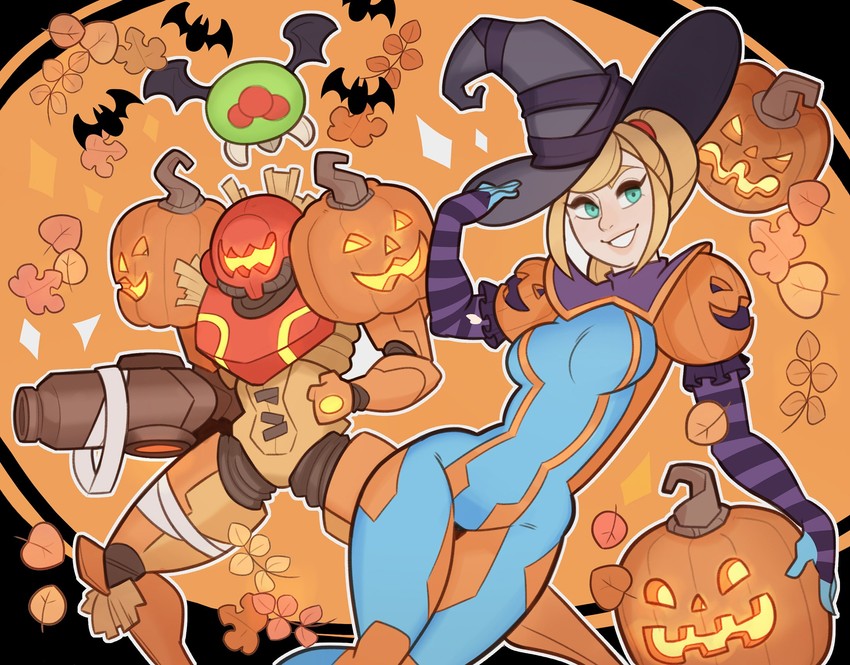 samus aran, metroid, and metroid larva (metroid) drawn by splashbrush