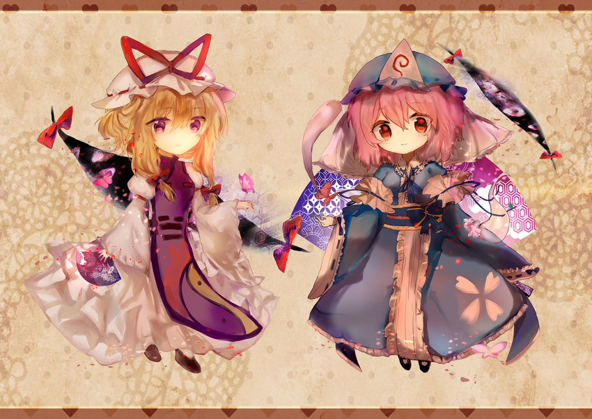 yakumo yukari and saigyouji yuyuko (touhou) drawn by hu_su