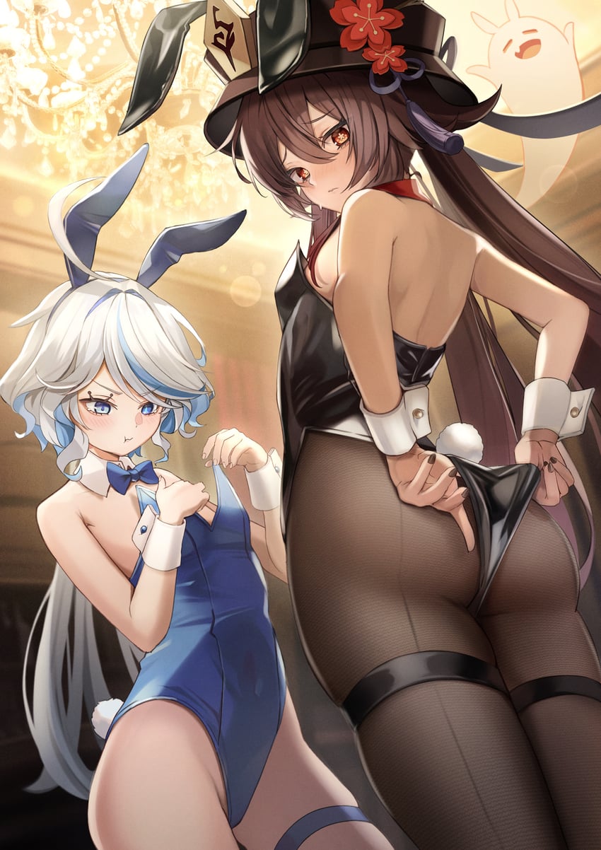 hu tao, furina, and boo tao (genshin impact) drawn by yutoriko_(candy0905)