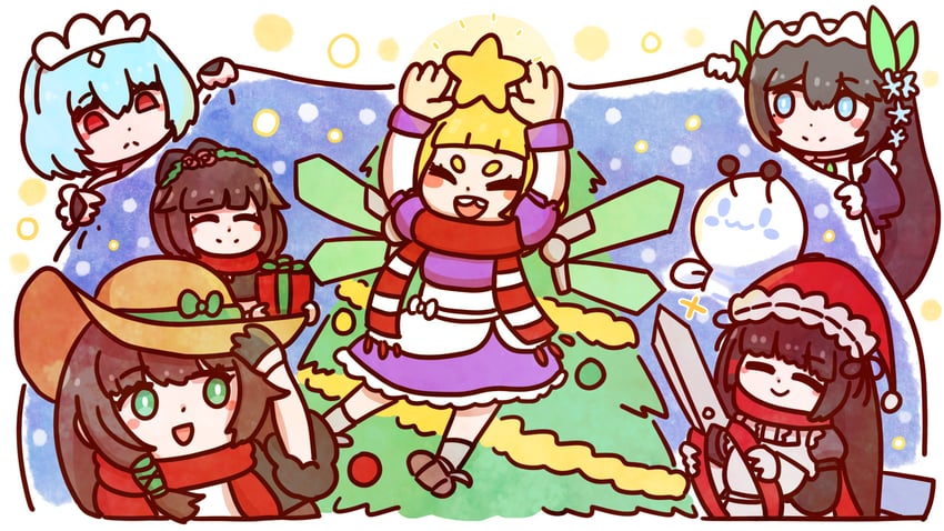 scissors lise, titania frost, oberonia rhea, daphne, aqua, and 1 more (last origin) drawn by l.n