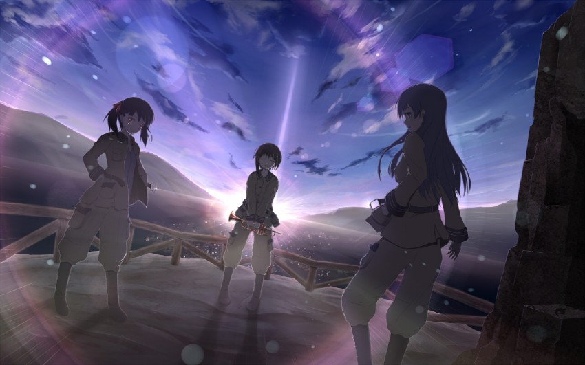 sorami kanata, suminoya kureha, and kazumiya rio (sora no woto) drawn by ahirun