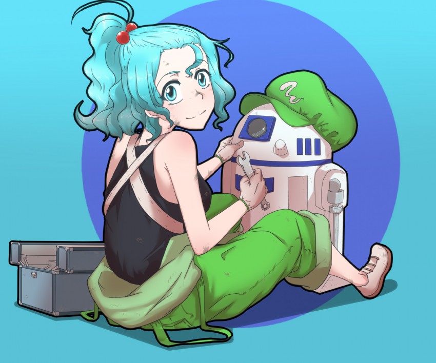 kawashiro nitori and r2-d2 (touhou and 1 more) drawn by bakuya