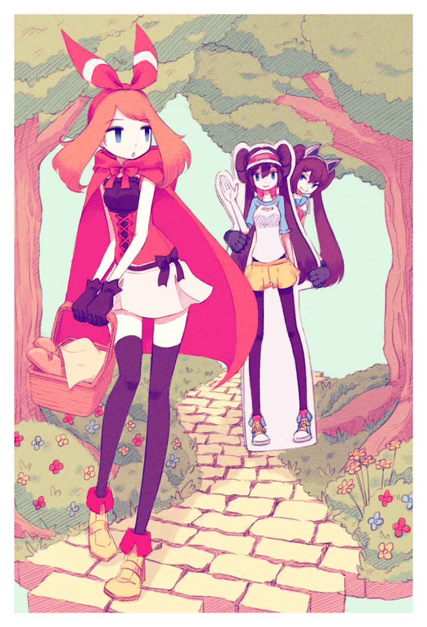 may, rosa, and little red riding hood (pokemon and 3 more) drawn by makaroll