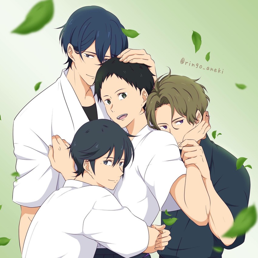 narumiya minato, fujiwara shuu, takigawa masaki, and takehaya seiya (tsurune: kazemai koukou kyuudoubu) drawn by ringo_aneki