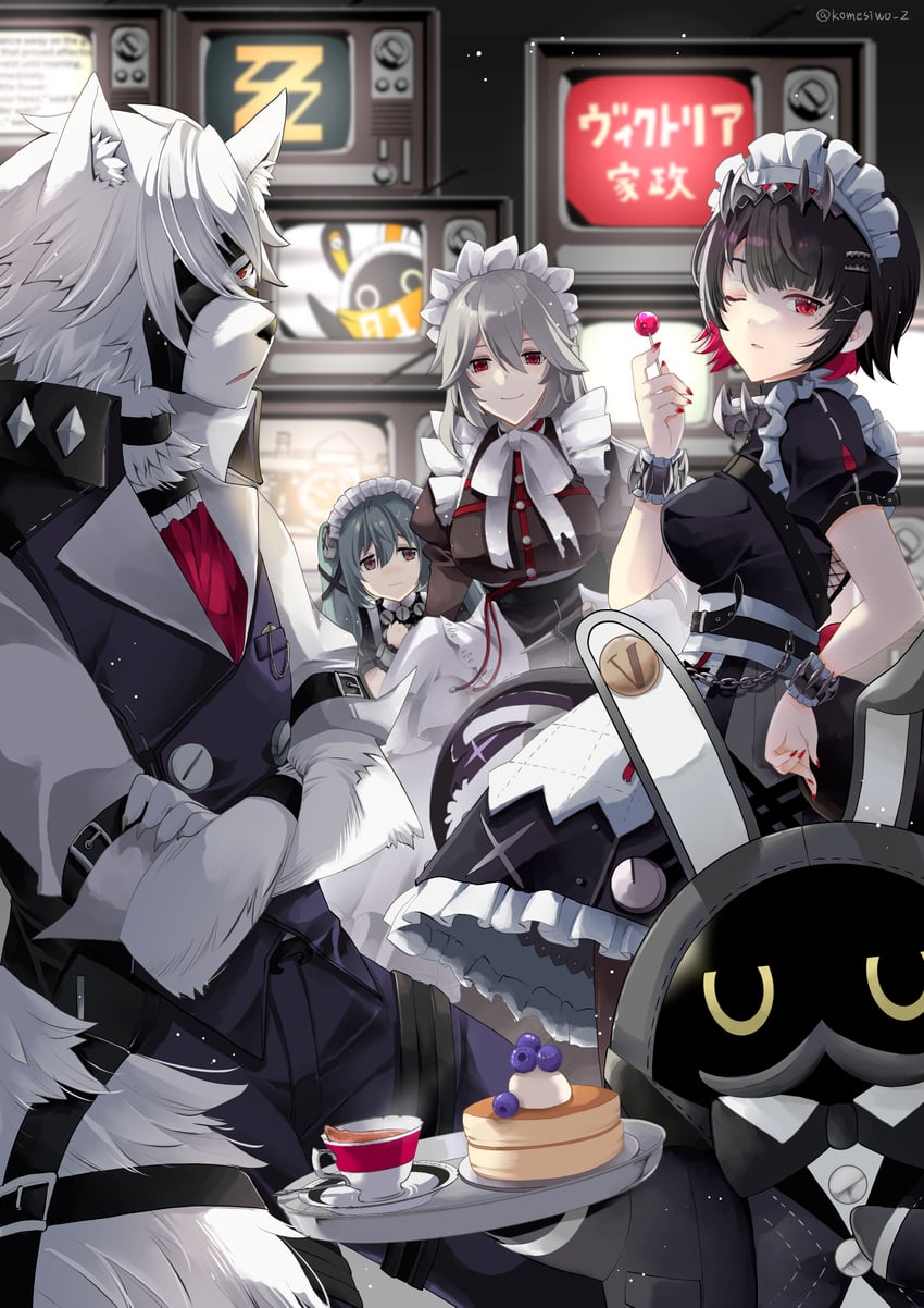 ellen joe, von lycaon, corin wickes, and alexandrina sebastiane (zenless zone zero) drawn by komesiwo_syumi
