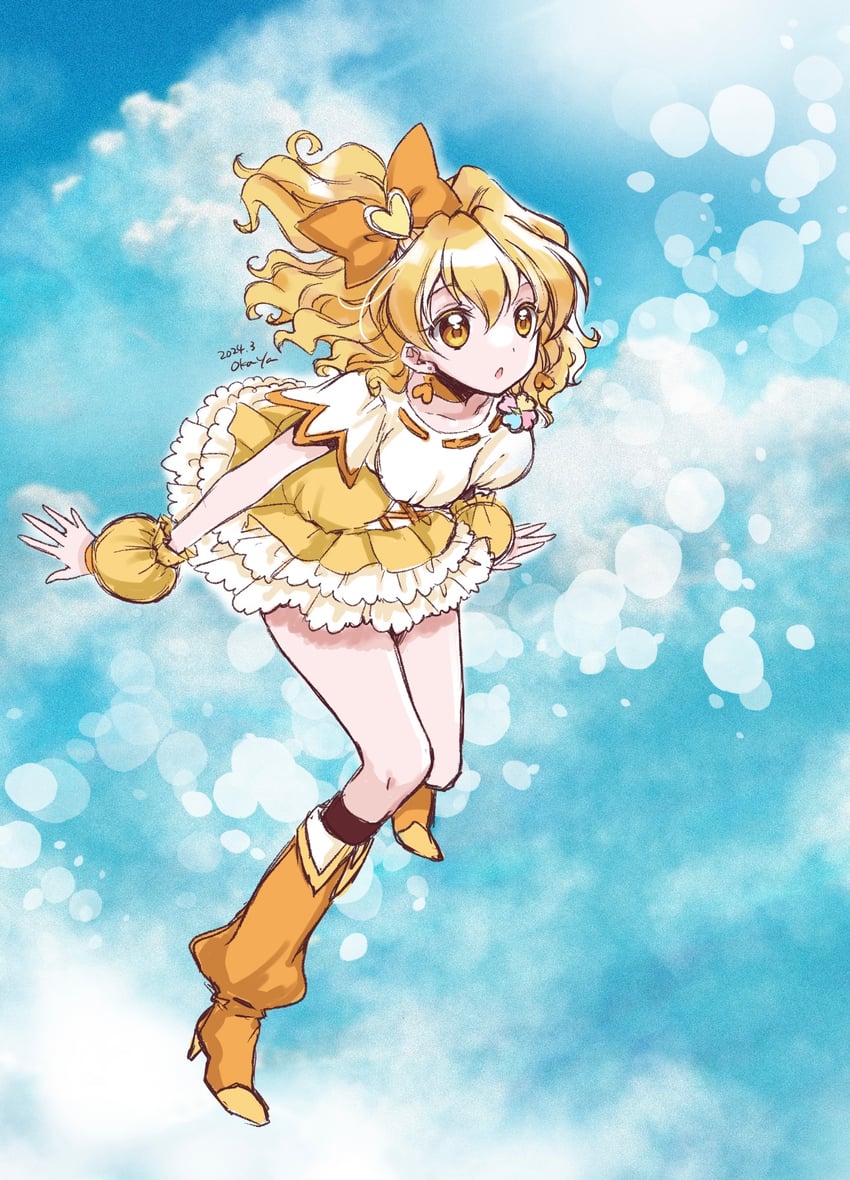 yamabuki inori and cure pine (precure and 1 more) drawn by okayashi