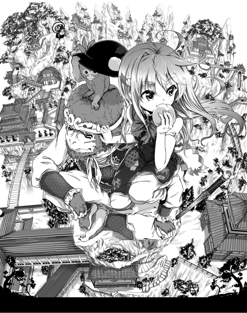 hinanawi tenshi, nagae iku, and sun wukong (touhou and 1 more) drawn by caesar8149