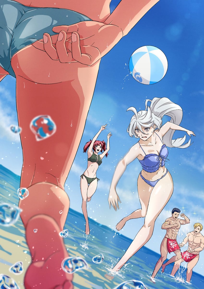 suletta mercury, miorine rembran, ao isami, lewis smith, and meyrin hawke (gundam and 4 more) drawn by takatoshi