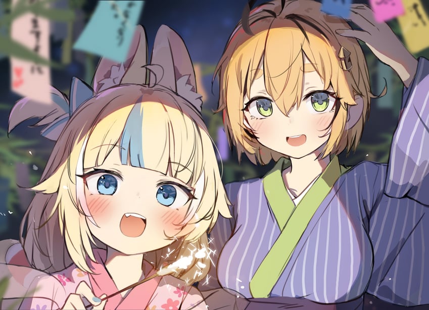 sameko saba and dooby (indie virtual youtuber) drawn by orobou