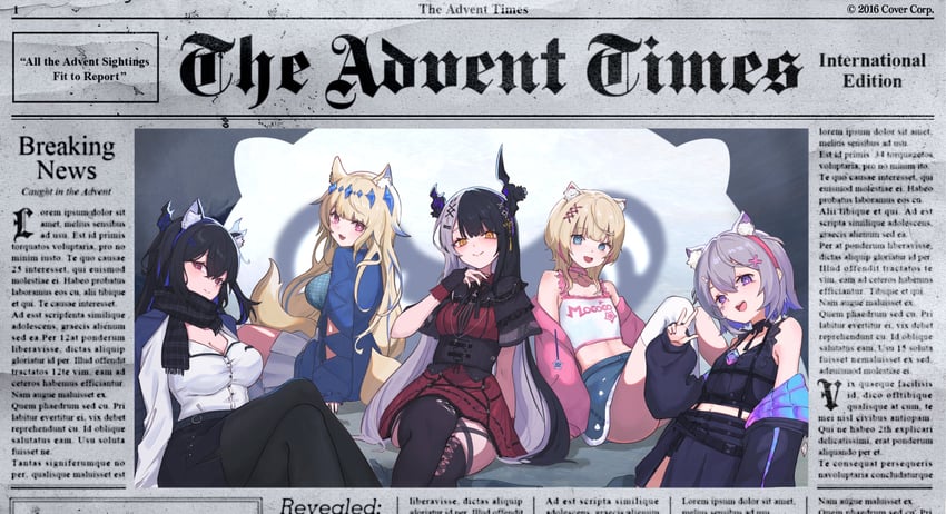 shiori novella, nerissa ravencroft, fuwawa abyssgard, mococo abyssgard, and koseki bijou (hololive and 1 more) drawn by simuyutou