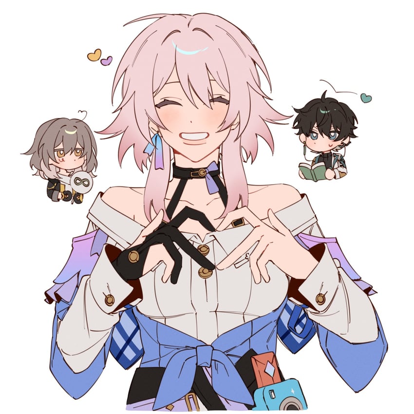 trailblazer, stelle, march 7th, and dan heng (honkai and 1 more) drawn by majunjuu