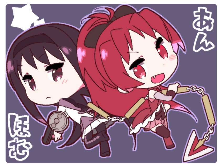 akemi homura and sakura kyoko (mahou shoujo madoka magica) drawn by yoru_nai
