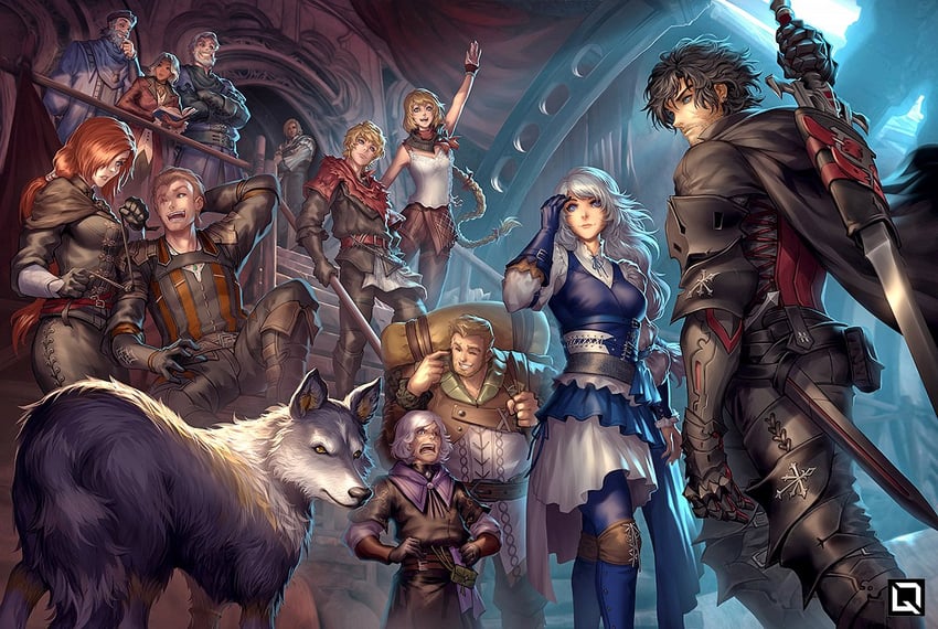 clive rosfield, jill warrick, dion lesage, joshua rosfield, torgal, and 8 more (final fantasy and 1 more) drawn by kuroi-tsuki