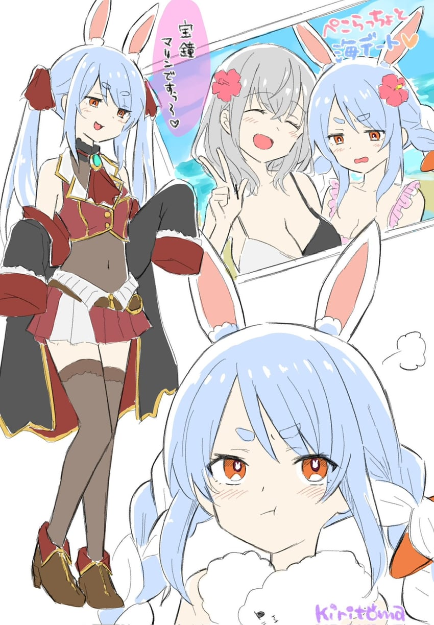 houshou marine, usada pekora, and shirogane noel (hololive) drawn by kiritoma