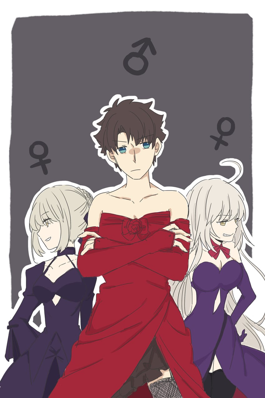 artoria pendragon, fujimaru ritsuka, jeanne d'arc alter, and saber alter (fate and 1 more) drawn by konsan_(shinonome_root3)