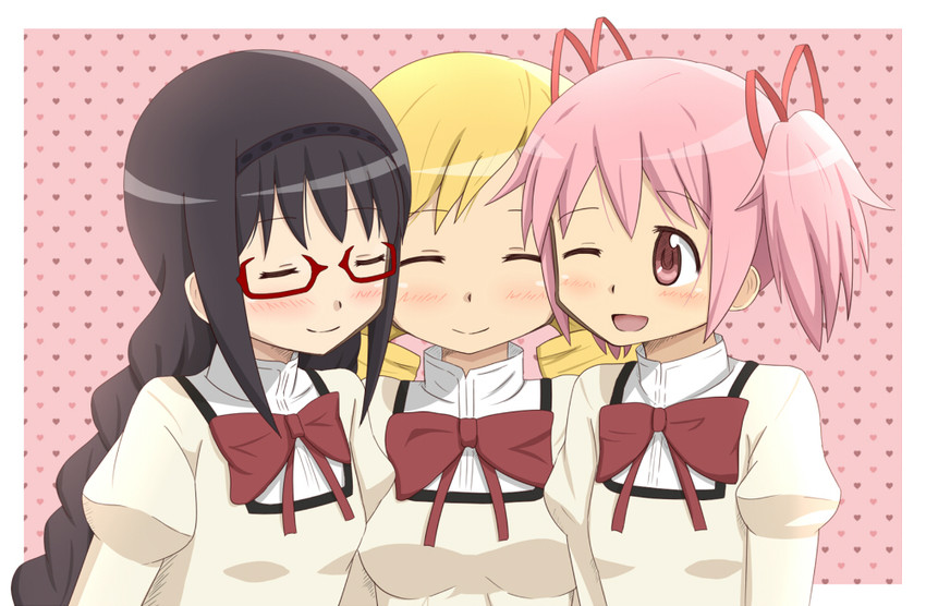 akemi homura, kaname madoka, and tomoe mami (mahou shoujo madoka magica) drawn by dars_(recolors)