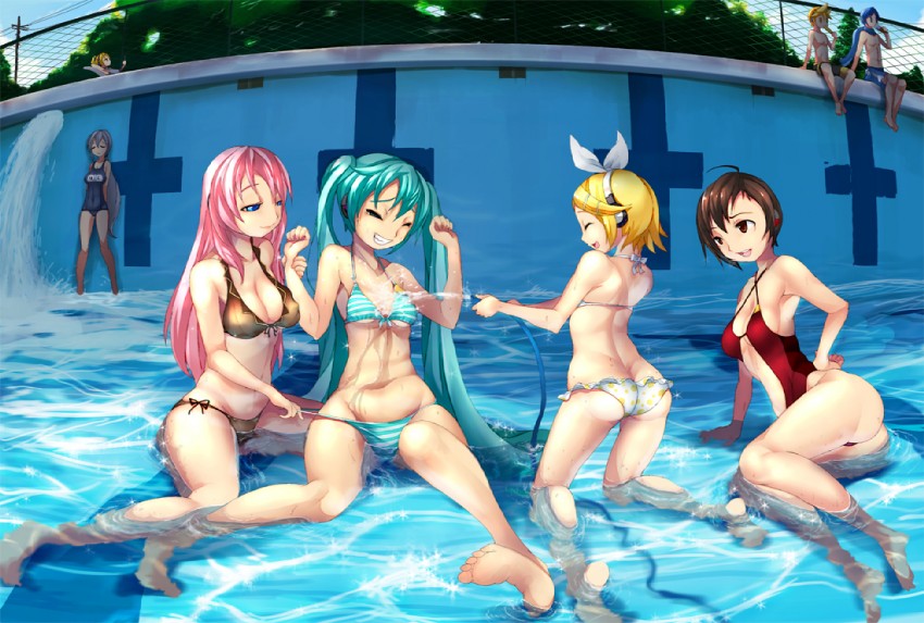 hatsune miku, kagamine rin, kagamine len, megurine luka, kaito, and 3 more (vocaloid and 1 more) drawn by imazon