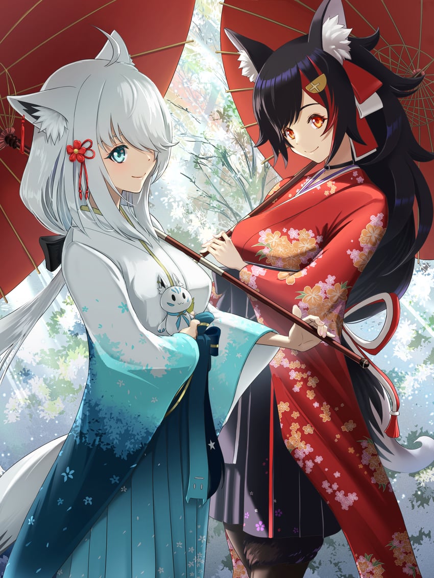shirakami fubuki, ookami mio, and sukonbu (hololive) drawn by chiga_akira