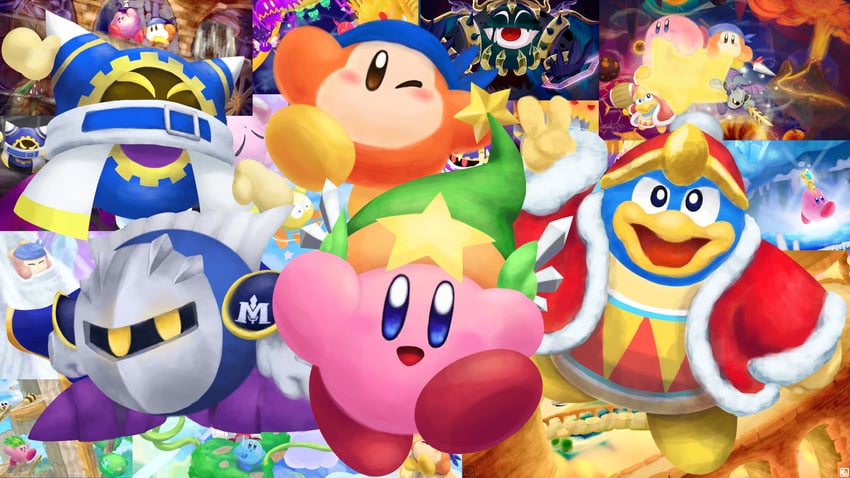 kirby, meta knight, king dedede, magolor, bandana waddle dee, and 16 more (kirby and 1 more) drawn by suyasuyabi