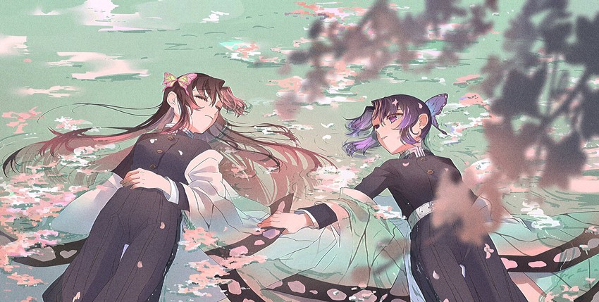 kochou shinobu and kochou kanae (kimetsu no yaiba) drawn by mikeko_(mike24ko)