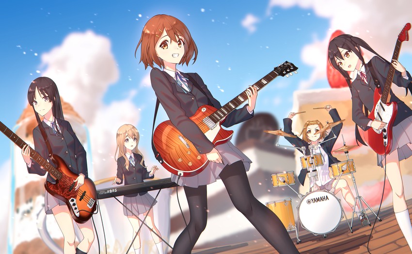 akiyama mio, nakano azusa, hirasawa yui, tainaka ritsu, and kotobuki tsumugi (k-on! and 1 more) drawn by skimun