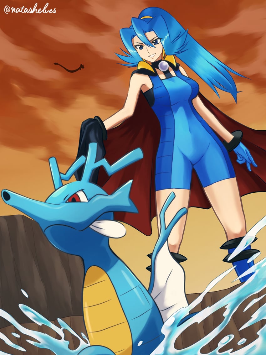 dragonair, clair, and kingdra (pokemon and 1 more) drawn by sherufu_(natashelves)