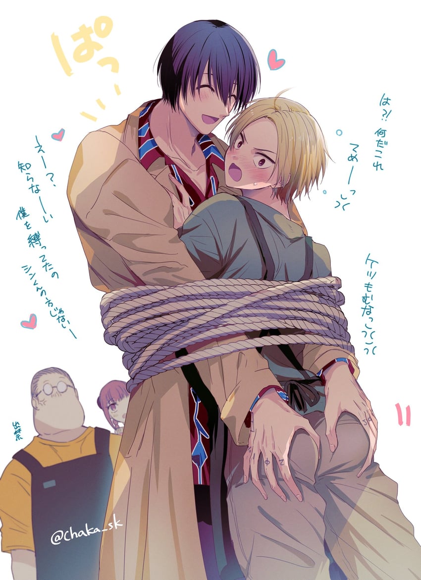 nagumo, sakamoto taro, shin, and lu xiaotang (sakamoto days) drawn by chaka_sk