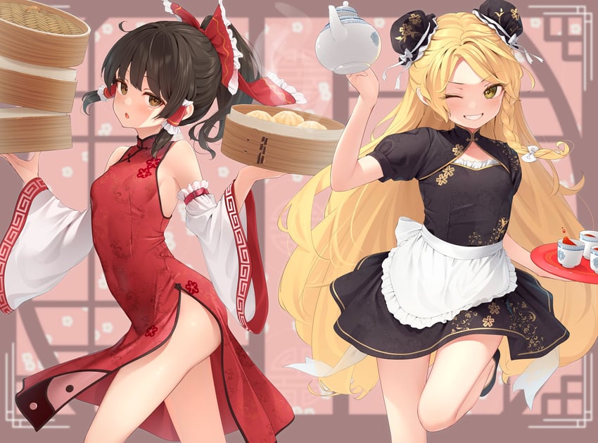 hakurei reimu and kirisame marisa (touhou) drawn by kanpa_(campagne_9)