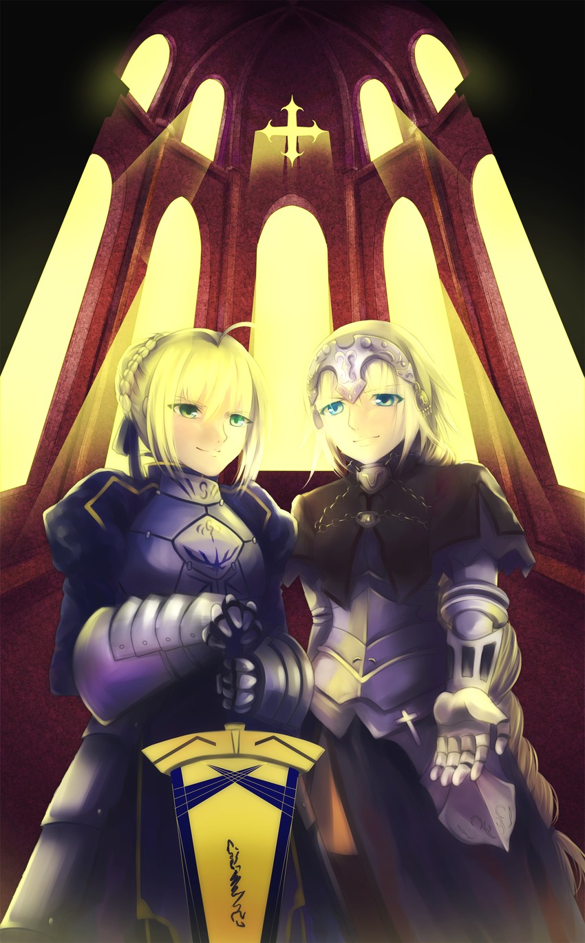 artoria pendragon, saber, and jeanne d'arc (fate and 2 more) drawn by forakana