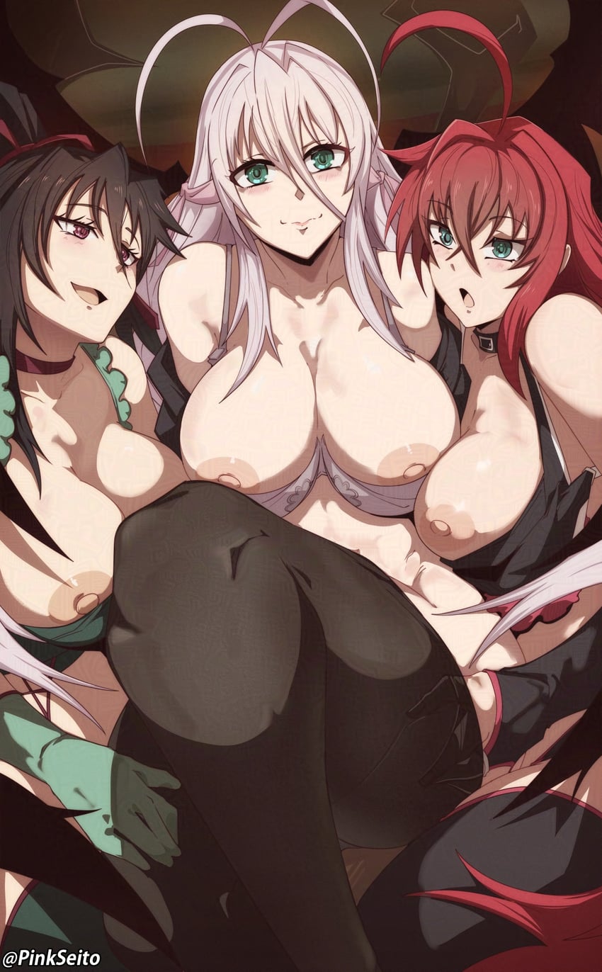 rias gremory, himejima akeno, and rossweisse (high school dxd) drawn by orphen_(pink_seito)
