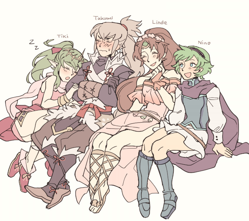tiki, takumi, nino, and linde (fire emblem and 5 more) drawn by tecchen