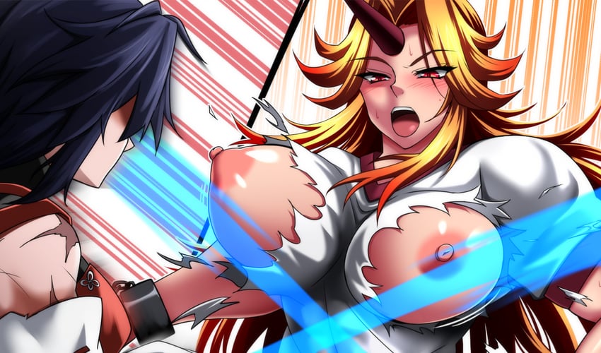hoshiguma yuugi and sendai hakurei no miko (touhou and 1 more) drawn by yagami_(mukage)