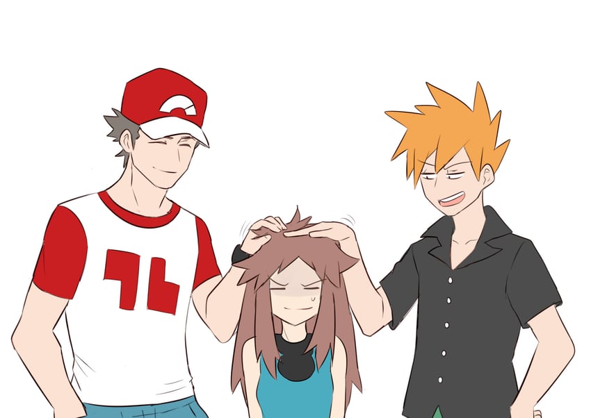 red, blue oak, and leaf (pokemon and 2 more) drawn by rainyazurehoodie