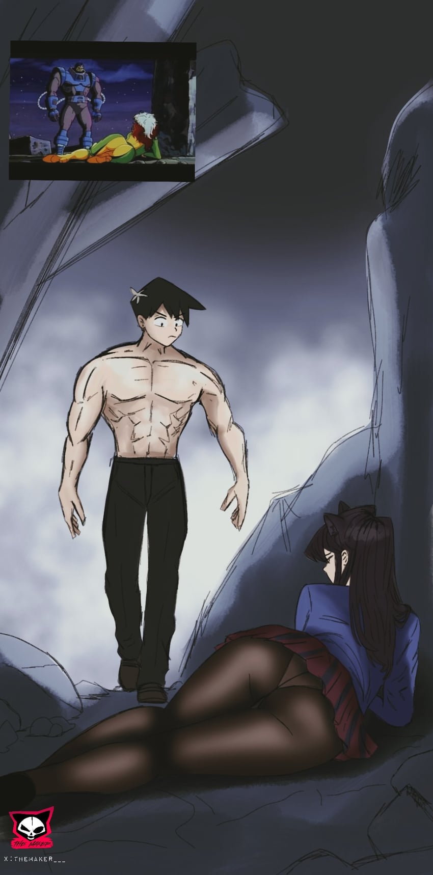 komi shouko, tadano hitohito, rogue, and apocalypse (marvel and 2 more) drawn by themaker