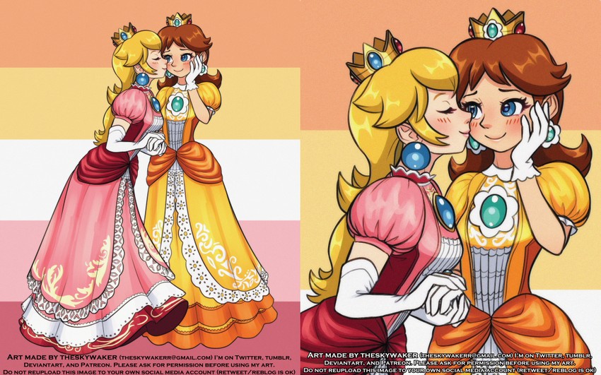 princess peach and princess daisy (mario and 1 more) drawn by theskywaker