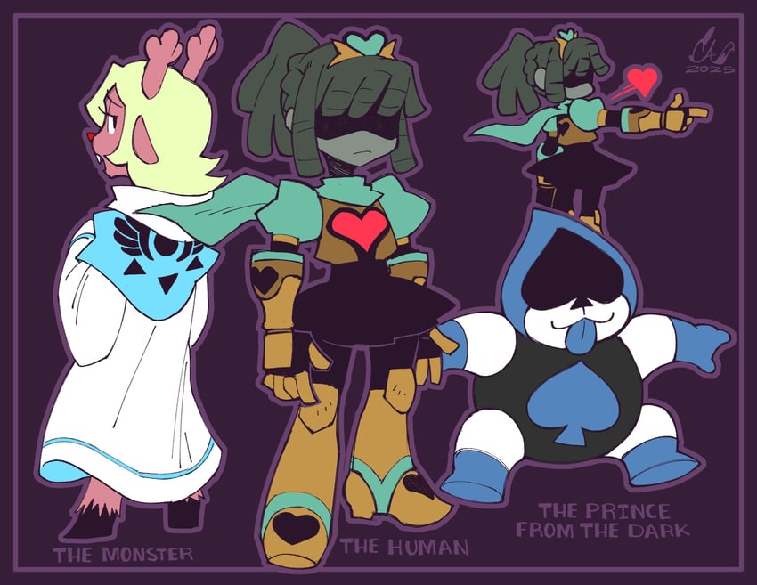 noelle holiday, soul, lancer, and vessel (deltarune) drawn by caliginousarts