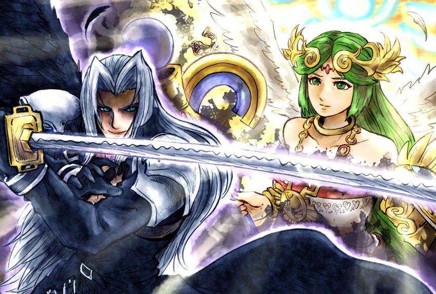 sephiroth and palutena (final fantasy and 4 more) drawn by kicdon