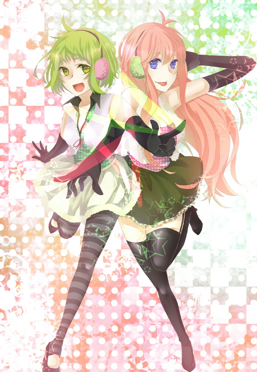 megurine luka and gumi (vocaloid and 1 more) drawn by m-mo