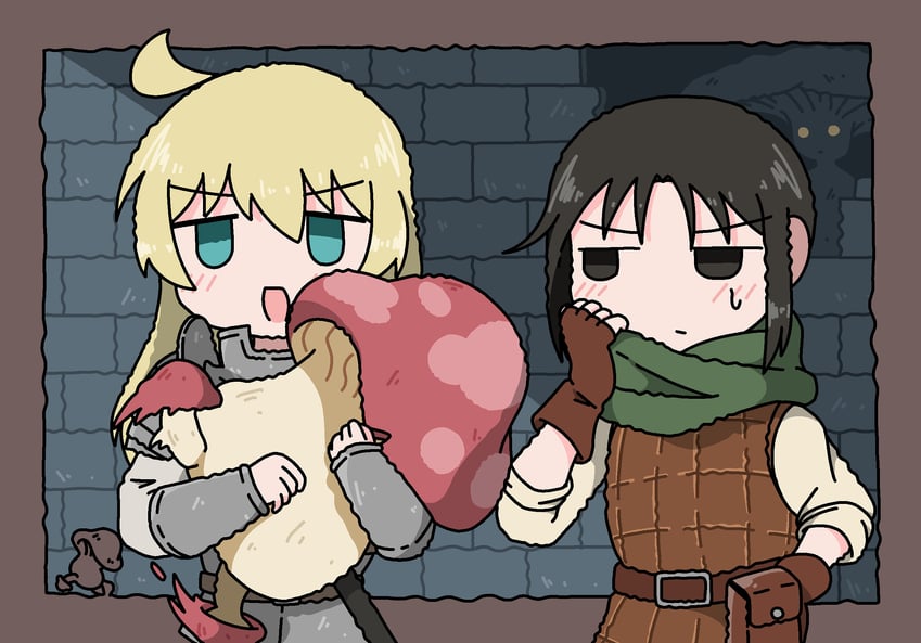 chito, yuuri, and walking mushroom (dungeon meshi and 1 more) drawn by emesan_desu