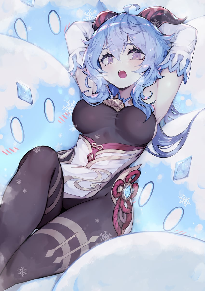 ganyu, slime, and cryo slime (genshin impact) drawn by parororo