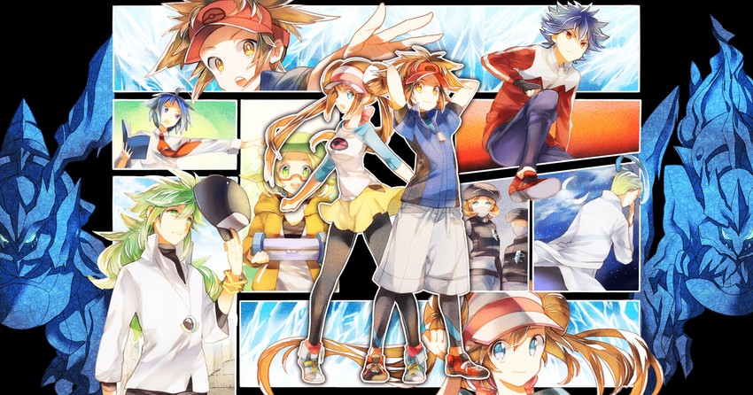 rosa, n, bianca, nate, cheren, and 4 more (pokemon and 1 more) drawn by fushitasu