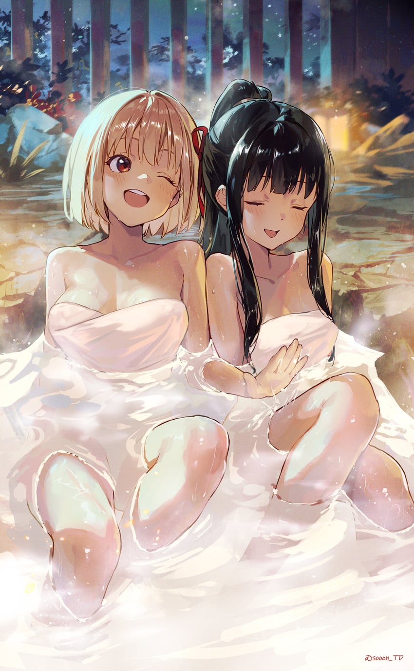 nishikigi chisato and inoue takina (lycoris recoil) drawn by sooon