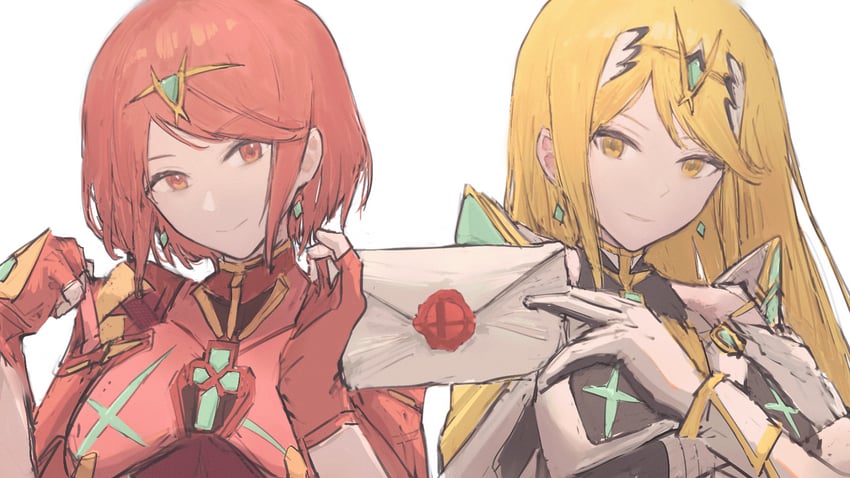 pyra and mythra (xenoblade chronicles and 2 more) drawn by 900p