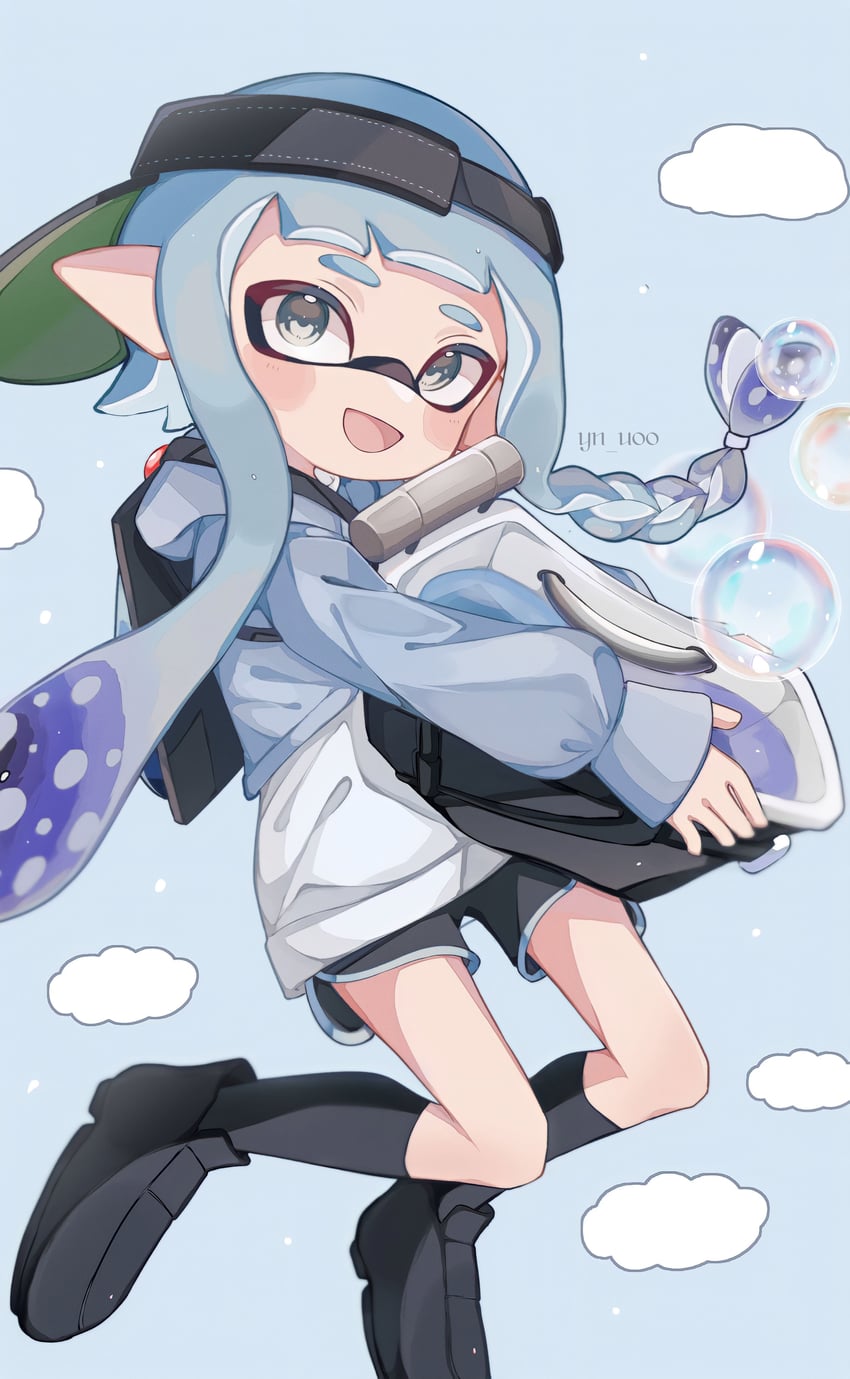 inkling player character and inkling girl (splatoon and 1 more) drawn by yn_uo0