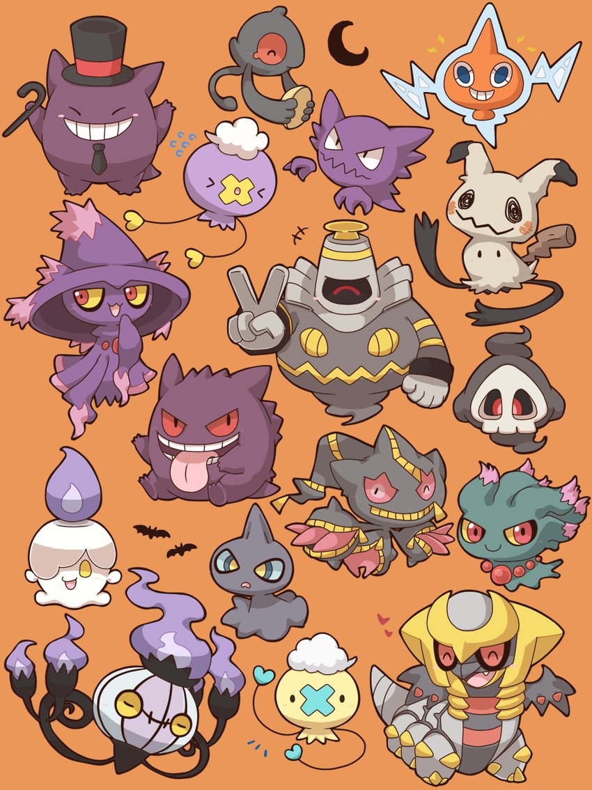 rotom, gengar, mimikyu, litwick, chandelure, and 11 more (pokemon) drawn by 2027_(submarine2027)